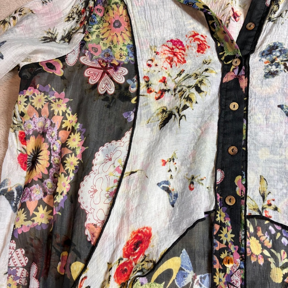 John Mark Boho Patchwork Floral Sheer Blouse Fall… - image 3